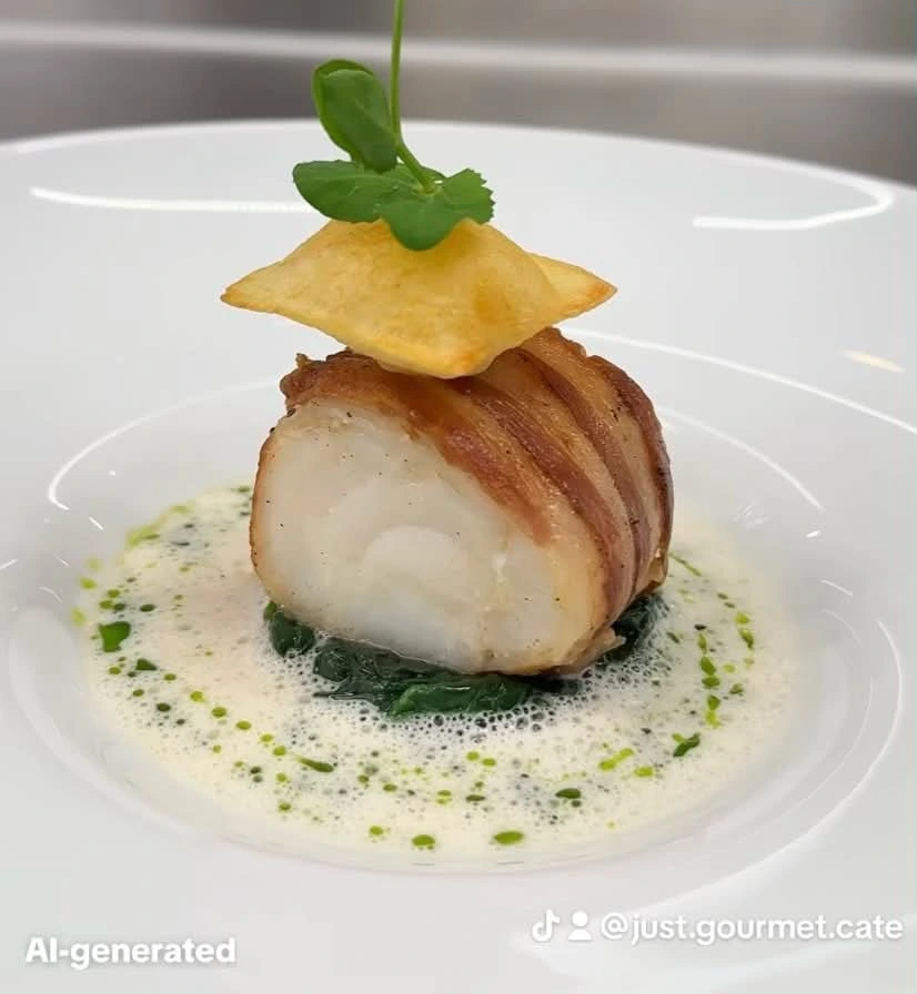 Fiskrätt med modern fine dining-presentation